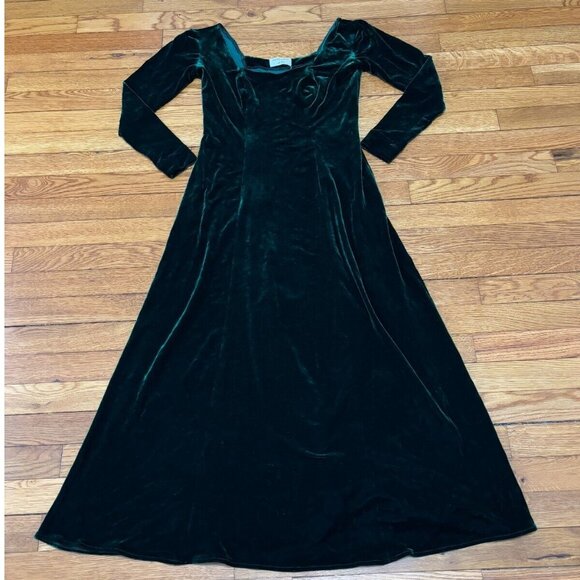 Vintage Bruno Duluc Kush Velvet Dress Womens Sz Small Green Stretch Witchy Fairy - Picture 1 of 9